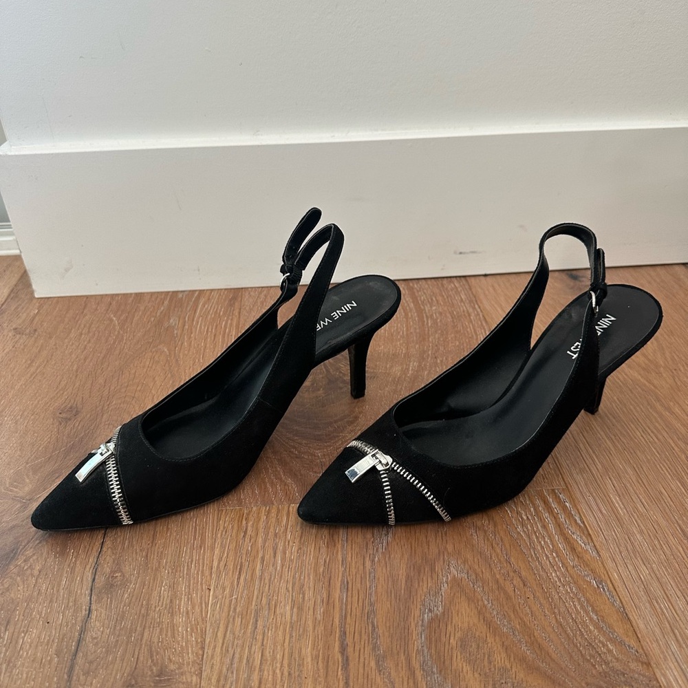 Nine West Black Heels with Silver Zipper Detail - Picture 2 of 5